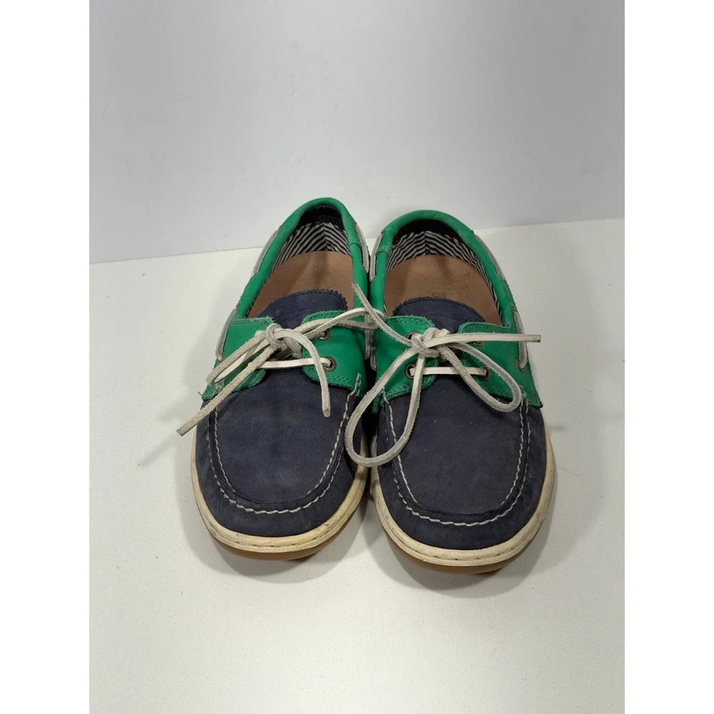 Tommy Bahama Arlington Mens 11M Navy Green Leather Boat Shoes TFM00149-220